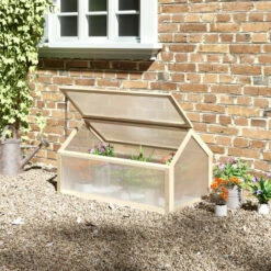Outsunny Wooden Cold Frame Greenhouse Garden Polycarbonate Grow House, Natural -Outsunny store 50886460 3