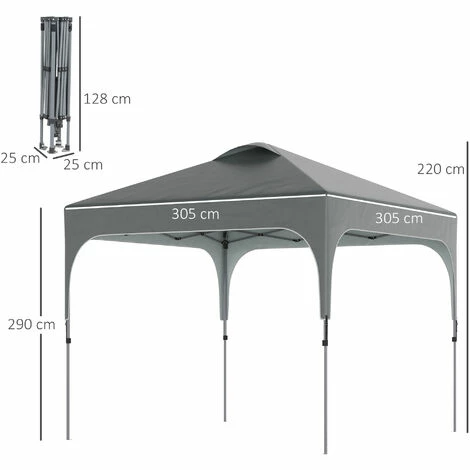 Outsunny Pop Up Gazebo Foldable w/ Wheeled Carry Bag & 4 Weight Bags, Grey Outsunny Pop Up Gazebo Foldable W/ Wheeled Carry Bag & 4 Weight Bags, Grey -Outsunny store 50886470 2