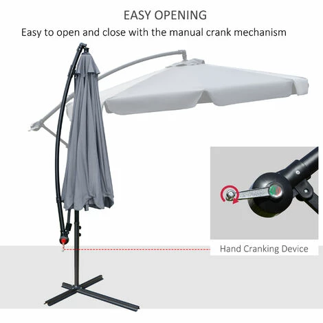 Outsunny 2.7m Garden Cantilever Banana Parasol Sun Shade w/ Crank, Dark Grey Outsunny 2.7m Garden Cantilever Banana Parasol Sun Shade W/ Crank, Dark Grey -Outsunny store 50886471 4