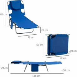 Outsunny Beach Chaise Lounge Portable Adjustable Backrest With Face Cavity Blue -Outsunny store 50886472 2