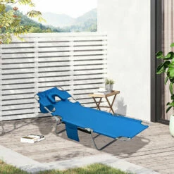 Outsunny Beach Chaise Lounge Portable Adjustable Backrest With Face Cavity Blue -Outsunny store 50886472 3