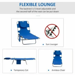 Outsunny Beach Chaise Lounge Portable Adjustable Backrest With Face Cavity Blue -Outsunny store 50886472 4