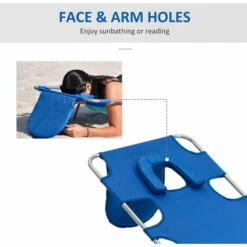 Outsunny Beach Chaise Lounge Portable Adjustable Backrest With Face Cavity Blue -Outsunny store 50886472 5