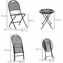 Outsunny 3 Piece Garden Bistro Set W/ Foldable Design Round Dining Table Black -Outsunny store 50886473 2