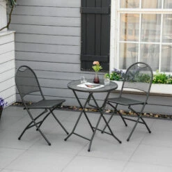 Outsunny 3 Piece Garden Bistro Set W/ Foldable Design Round Dining Table Black -Outsunny store 50886473 3