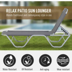 Outsunny Sun Lounger Relaxer Recliner With 5-Position Adjustable Backrest Silver -Outsunny store 50886474 4