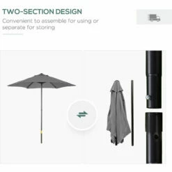 Outsunny 2m Parasol Patio Umbrella, Outdoor Sun Shade With 6 Ribs Dark Grey -Outsunny store 50886482 4