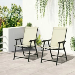 Outsunny 2-PCS Garden Armchairs Outdoor Patio Folding Modern Furniture Beige 4 Outsunny 2-PCS Garden Armchairs Outdoor Patio Folding Modern Furniture Beige -Outsunny store 50886484 3