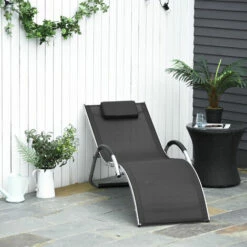 Outsunny Sun Lounge Recliner Lounge Chair Design Ergonomic W/ Pillow Black -Outsunny store 50886489 3