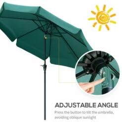 Outsunny 2.7m Patio Umbrella Garden Parasol With Crank, Ruffles, 8 Ribs, Green -Outsunny store 50886490 4