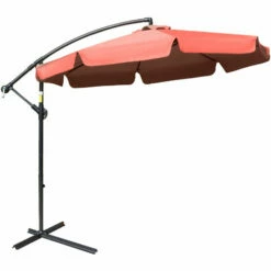 Outsunny 2.7m Garden Cantilever Banana Parasol Sun Shade W/ Crank, Wine Red