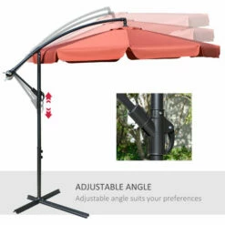 Outsunny 2.7m Garden Cantilever Banana Parasol Sun Shade W/ Crank, Wine Red -Outsunny store 50886494 5