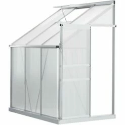 Outsunny 6 X 4ft Lean To Polycarbonate Greenhouse For Outdoor W/ Sliding Door