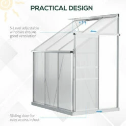 Outsunny 6 X 4ft Lean To Polycarbonate Greenhouse For Outdoor W/ Sliding Door -Outsunny store 50886497 5