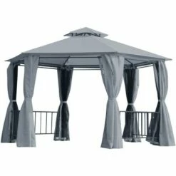 Outsunny 3 X 3(m) Gazebo Canopy 2 Tier Patio Shelter Steel For Garden Grey