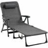 Outsunny Folding Chaise Lounge, Garden Lounger Headrest Cup Holder, Dark Grey -Outsunny store 50886512 1