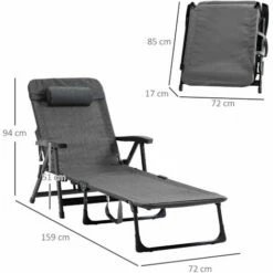 Outsunny Folding Chaise Lounge, Garden Lounger Headrest Cup Holder, Dark Grey 3 Outsunny Folding Chaise Lounge, Garden Lounger Headrest Cup Holder, Dark Grey -Outsunny store 50886512 2