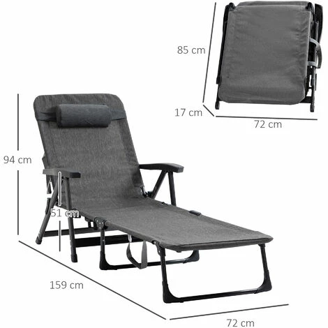 Outsunny Folding Chaise Lounge, Garden Lounger Headrest Cup Holder, Dark Grey Outsunny Folding Chaise Lounge, Garden Lounger Headrest Cup Holder, Dark Grey -Outsunny store 50886512 2