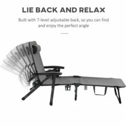 Outsunny Folding Chaise Lounge, Garden Lounger Headrest Cup Holder, Dark Grey 6 Outsunny Folding Chaise Lounge, Garden Lounger Headrest Cup Holder, Dark Grey -Outsunny store 50886512 5