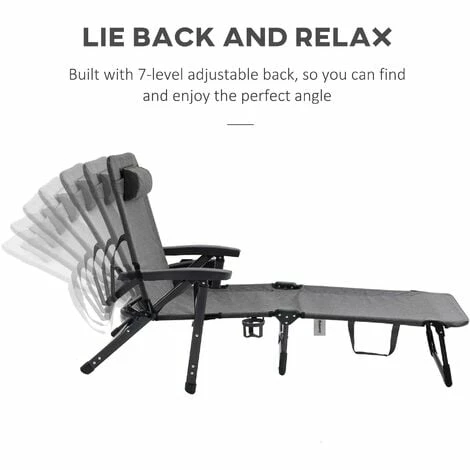 Outsunny Folding Chaise Lounge, Garden Lounger Headrest Cup Holder, Dark Grey Outsunny Folding Chaise Lounge, Garden Lounger Headrest Cup Holder, Dark Grey -Outsunny store 50886512 5