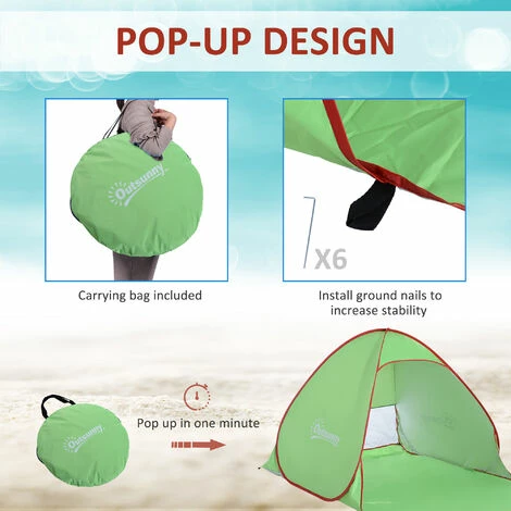 Outsunny 2-3 Person Pop up Tent Instant Camping Tent Sun Shade Shelter, Green Outsunny 2-3 Person Pop Up Tent Instant Camping Tent Sun Shade Shelter, Green -Outsunny store 50886517 5