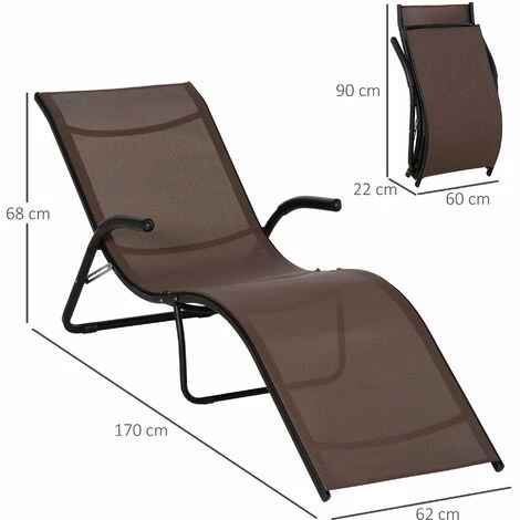 Outsunny Folding Lounge Chair, Outdoor Chaise Lounge for Beach, Poolside, Brown Outsunny Folding Lounge Chair, Outdoor Chaise Lounge For Beach, Poolside, Brown -Outsunny store 50886522 2