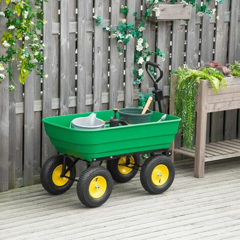 Outsunny 125L Garden Cart Trolley Dump Wheelbarrow Trailer Truck 4 Wheels Green Outsunny 125L Garden Cart Trolley Dump Wheelbarrow Trailer Truck 4 Wheels Green -Outsunny store 50886529 3