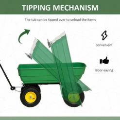 Outsunny 125L Garden Cart Trolley Dump Wheelbarrow Trailer Truck 4 Wheels Green 5 Outsunny 125L Garden Cart Trolley Dump Wheelbarrow Trailer Truck 4 Wheels Green -Outsunny store 50886529 4