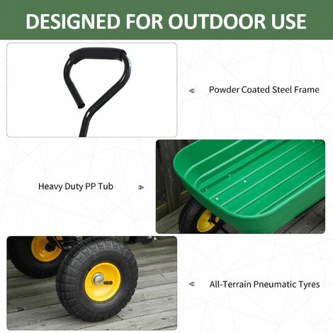 Outsunny 125L Garden Cart Trolley Dump Wheelbarrow Trailer Truck 4 Wheels Green Outsunny 125L Garden Cart Trolley Dump Wheelbarrow Trailer Truck 4 Wheels Green -Outsunny store 50886529 5