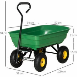 Outsunny 75L Garden Cart Trolley Dump Wheelbarrow Trailer Truck 4 Wheels Green -Outsunny store 50886532 2