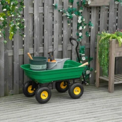 Outsunny 75L Garden Cart Trolley Dump Wheelbarrow Trailer Truck 4 Wheels Green -Outsunny store 50886532 3