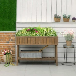 Outsunny Wooden Herb Planter Stand 8 Cubes Bottom Shelf Raised Bed Brown -Outsunny store 50886534 3