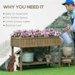 Outsunny Wooden Herb Planter Stand 8 Cubes Bottom Shelf Raised Bed Brown -Outsunny store 50886534 4