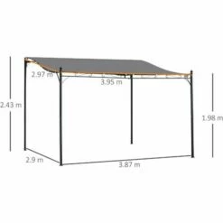 Outsunny 4 X 3M Wall Mounted Awning Free Stand Canopy Shade Porch Pergola Grey -Outsunny store 50886537 2