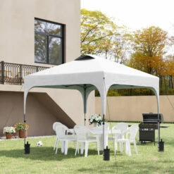Outsunny Pop Up Gazebo Foldable W/ Wheeled Carry Bag & 4 Weight Bags, White 4 Outsunny Pop Up Gazebo Foldable W/ Wheeled Carry Bag & 4 Weight Bags, White -Outsunny store 50886545 3