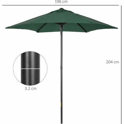Outsunny 2m Parasol Patio Umbrella, Outdoor Sun Shade with 6 Ribs Green Outsunny 2m Parasol Patio Umbrella, Outdoor Sun Shade With 6 Ribs Green -Outsunny store 50886547 2