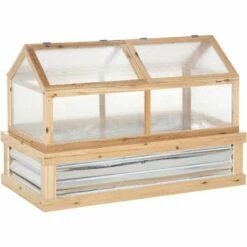 Outsunny Raised Garden Bed Kit Wooden Cold Frame Planter Protection Natural