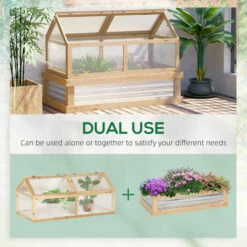 Outsunny Raised Garden Bed Kit Wooden Cold Frame Planter Protection Natural -Outsunny store 50910757 4