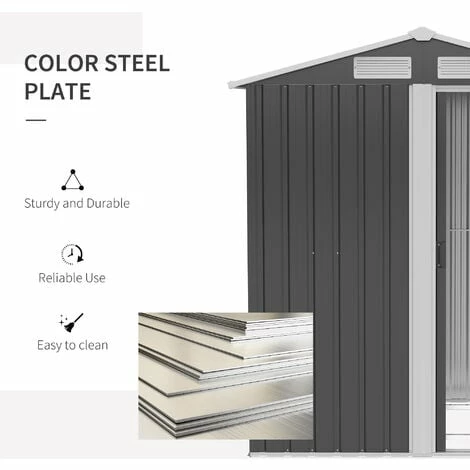 Outsunny 5ft X 4.3ft Outdoor Metal Storage Shed With Sliding Door Sloped Roof 6 Outsunny 5ft X 4.3ft Outdoor Metal Storage Shed With Sliding Door Sloped Roof - Image 4
