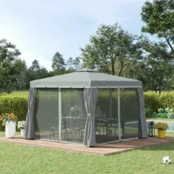 Outsunny 3 X 3(m) Patio Gazebo Garden Shelter W/ Mosquito Netting, Dark Grey -Outsunny store 50945504 3