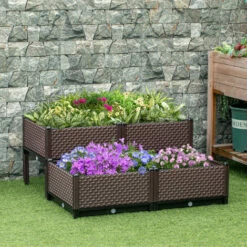 Outsunny Set Of 4 Raised Garden Bed Elevated Planter Box For Flower, Vegetables -Outsunny store 51014615 3