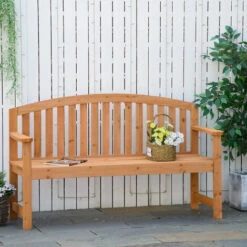 Outsunny 2 Person Garden Bench Wooden Outdoor Furniture With Armrest Orange -Outsunny store 51161097 3