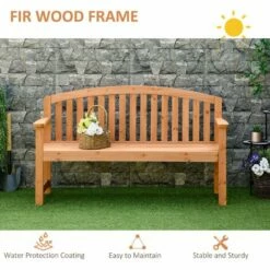 Outsunny 2 Person Garden Bench Wooden Outdoor Furniture With Armrest Orange -Outsunny store 51161097 5