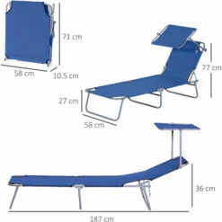 Outsunny Folding Chair Sun Lounger W/ Sunshade Garden Recliner Hammock Blue -Outsunny store 51161128 2