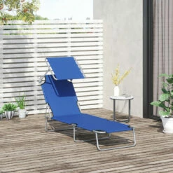 Outsunny Folding Chair Sun Lounger W/ Sunshade Garden Recliner Hammock Blue -Outsunny store 51161128 3