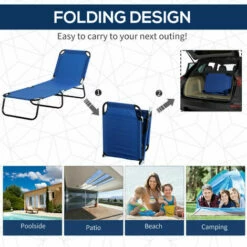 Outsunny Folding Chair Sun Lounger W/ Sunshade Garden Recliner Hammock Blue -Outsunny store 51161128 4