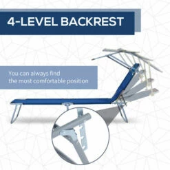 Outsunny Folding Chair Sun Lounger W/ Sunshade Garden Recliner Hammock Blue -Outsunny store 51161128 5