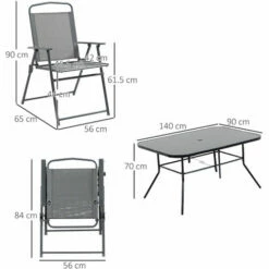 Outsunny 7 Pcs Garden Furniture Set W/ Dining Table 6 Folding Chairs Black -Outsunny store 51161207 2