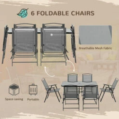 Outsunny 7 Pcs Garden Furniture Set W/ Dining Table 6 Folding Chairs Black -Outsunny store 51161207 5