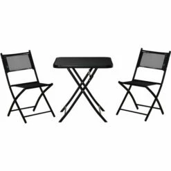 Outsunny 3Pcs Garden Bistro Set Folding Table And 2 Chairs Outdoor Furniture